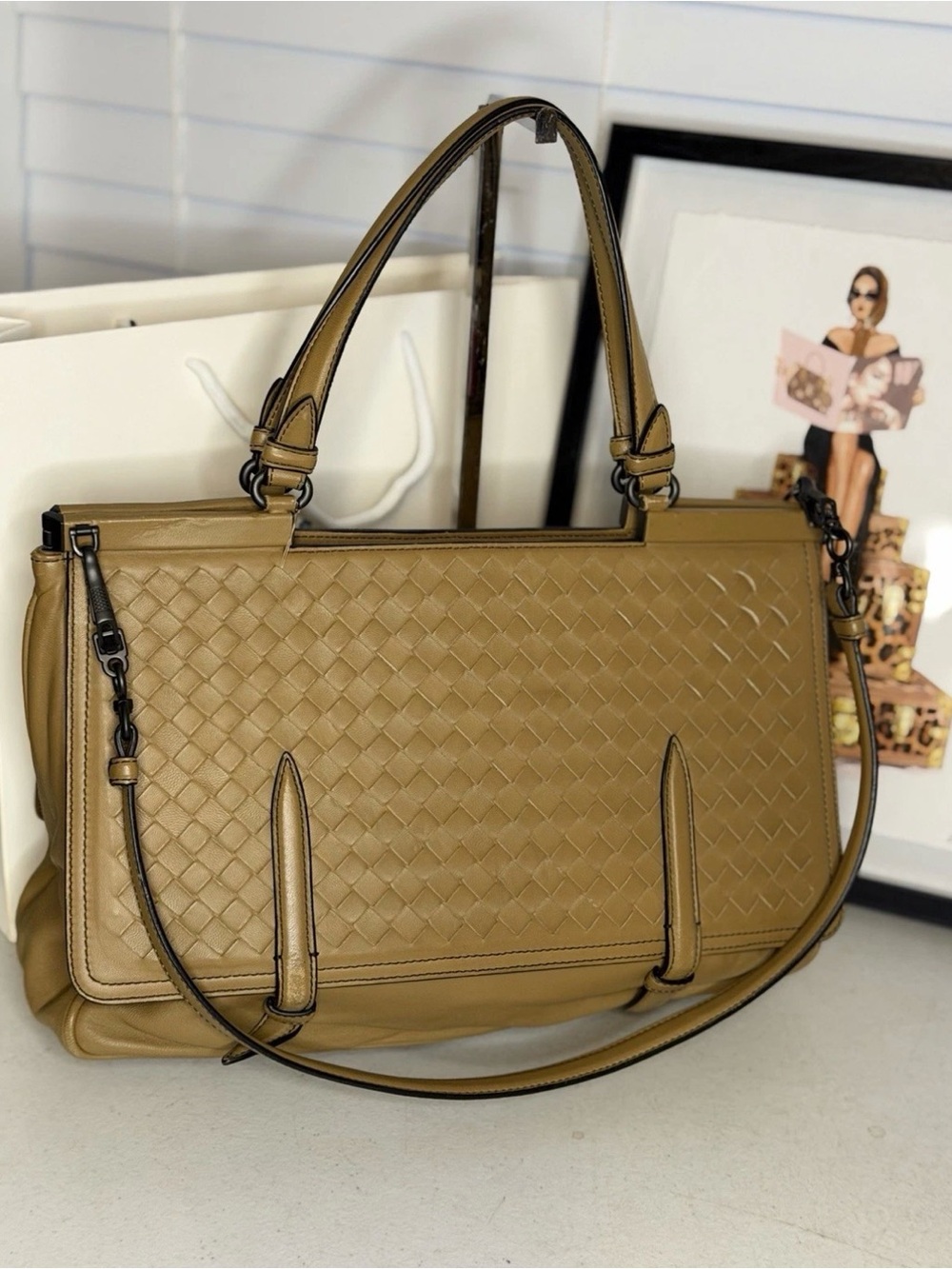 Bottega Veneta Woven Shoulder Bag in Tan